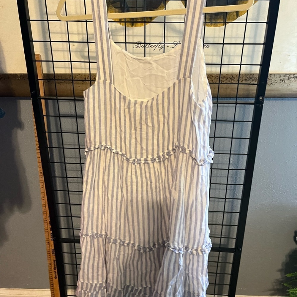 Striped Blue and White Sleeveless Dress - Picture 6 of 9